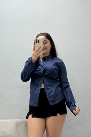 Kadın Poplin Kumaş Fit Gömlek Lacivert
