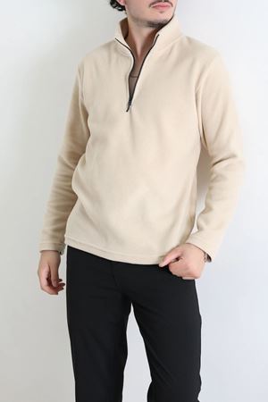 Yarım Fermuarlı Polar Erkek Sweat Bej