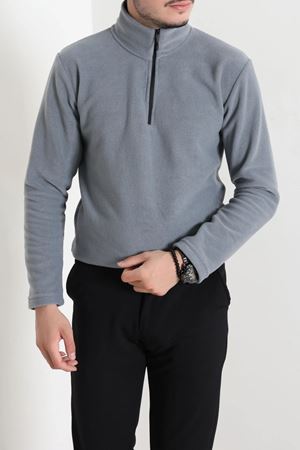 Yarım Fermuarlı Polar Erkek Sweat Füme