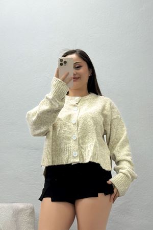 Kadın Düğmeli Triko Hırka Taş