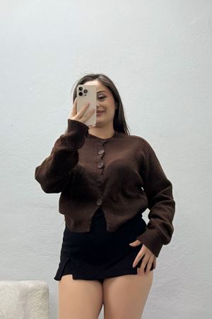 Kadın Düğmeli Triko Hırka Kahve Model TV-98324