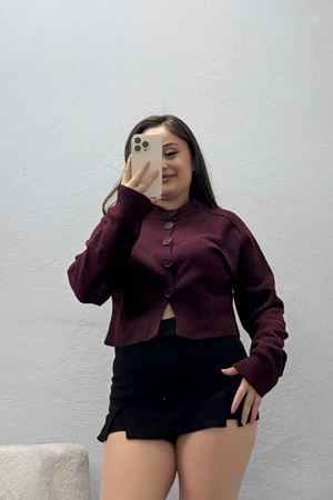 Kadın Düğmeli Triko Hırka Bordo Model TV-99580
