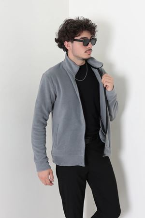 Polar Fleto Cepli Fermuarlı Erkek Sweat Füme