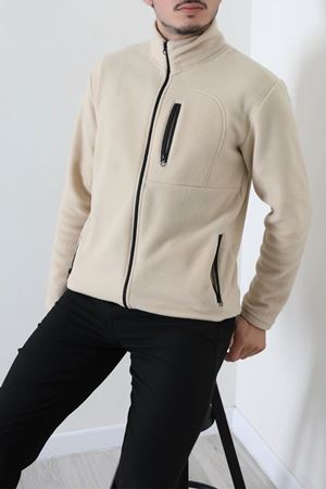 Polar Tam Fermuarlı 3 Cepli Erkek Outdoor Sweat Bej