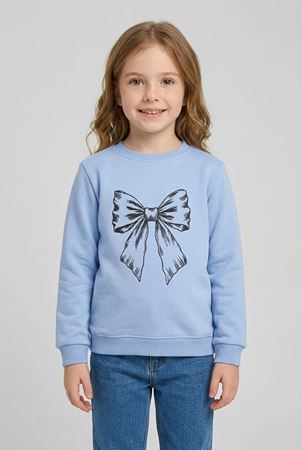 3 iplik Bisiklet Yaka Baskılı Çocuk Sweat Açıkmavi