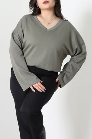 Kadın V Yaka Kimono Kol Büyük Beden Modal Bluz Çağla