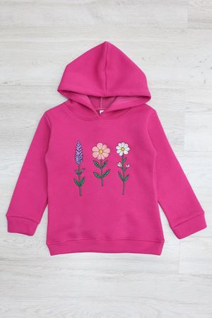 3 İplik Kapşonlu Çocuk Sweat Fuşya