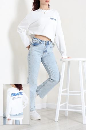 Kadın Süprem Likralı Baskılı Sweat Ekru