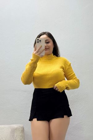 Kadın Balıkçı Triko Kazak Sarı