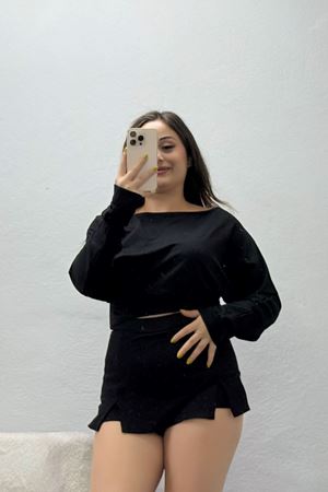 Kadın Kayık Yaka Yarasa Kol Modal Bluz Siyah
