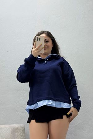Kadın 3 İplik Şardonlu Gömlek Detay Sweat Lacibebemavi