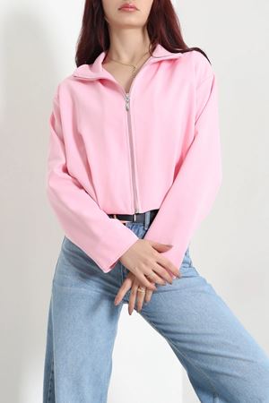 Kadın Atlas Kumaş Bomber Ceket Pembe