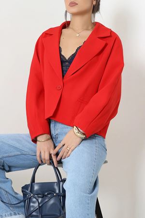Kadın Tek Düğme Balon Kol Blazer Ceket Kırmızı