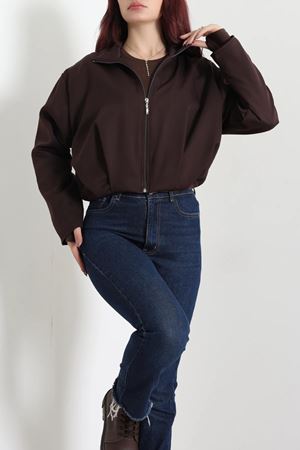Kadın Atlas Kumaş Bomber Ceket Kahve