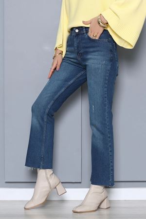 Kot Mom Geniş Kesik Paça Kadın Jean Yeşiltint