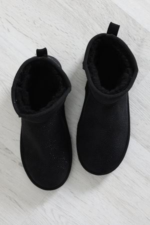 Kadın Taşlı İnce Taban İçi Kürklü Bot Siyah