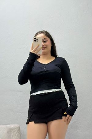 Kadın Dantelli Düğmeli Buzy Body Siyah