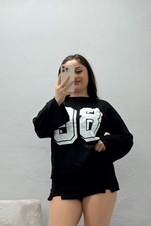 Kadın Baskılı Modal Sweat Siyah