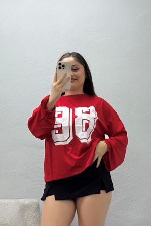Kadın Baskılı Modal Sweat Kırmızı