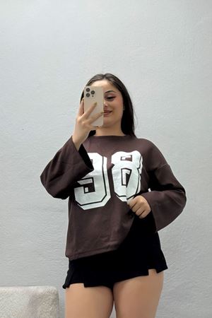 Kadın Baskılı Modal Sweat Kahve