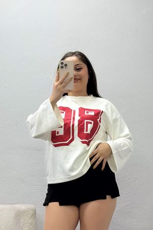 Kadın Baskılı Modal Sweat Ekru