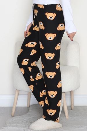 Kadın Desenli Süet Pijama Altı Siyahayı