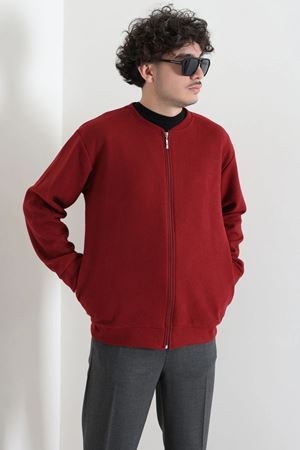 Fermuarlı Selanik Kumaş Erkek Sweat Bordo