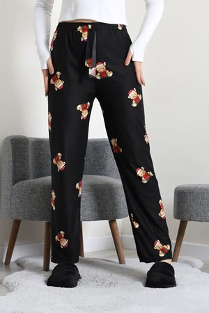 Kadın Desenli Süet Pijama Altı Siyahkırmızı