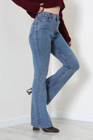 Kadın Likralı İspanyol Kot Pantolon Ortamavi