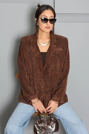 Kadın Oversize Astarlı Kadife Ceket Kahve