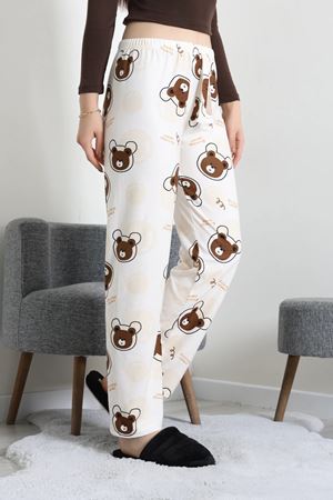 Kadın Desenli Süet Pijama Altı Kahverengi
