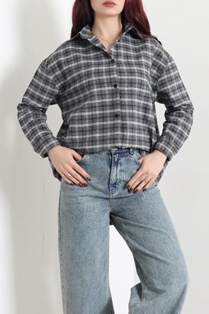Kadın Ekose Oversize Oduncu Gömlek Vizon