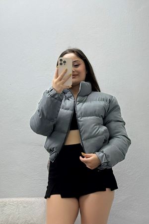 Kadın Beli Lastikli Şişme Mont Koyugri