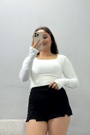 Kadın Kare Yaka Parmak Geçmeli Dalgıç Bodysuit Beyaz