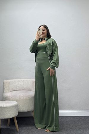 Kadın Modal Ceketli Biyeli Tulum Takım Haki