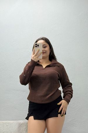 Kadın Polo Yaka Triko Kazak Kahve