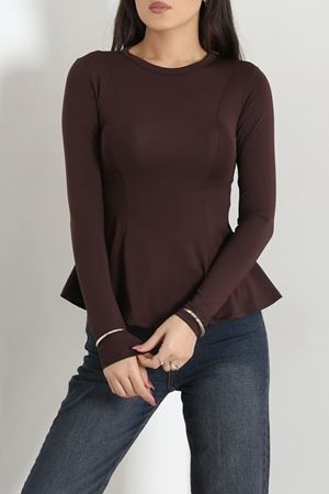 Kadın Likralı Dalgıç Peplum Bluz Kahve
