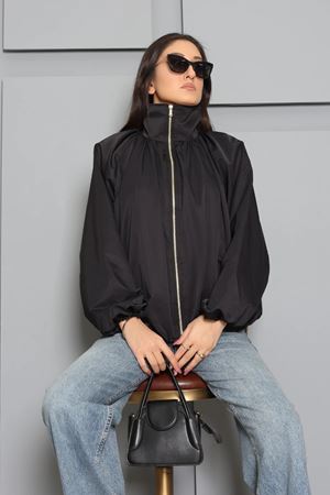 Kadın Dik Yaka Oversize Bomber Ceket Siyah