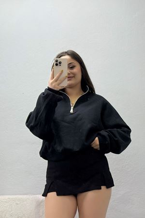 Kadın Yarasa Kol Selanik Sweat Siyah