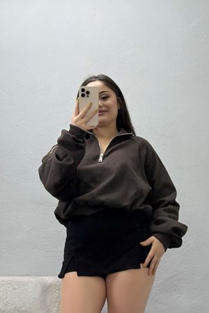 Kadın Yarasa Kol Selanik Sweat Kahve
