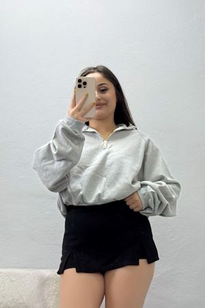 Kadın Yarasa Kol Selanik Sweat Gri