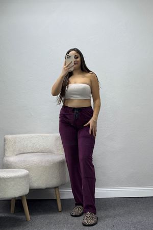 Kadın Fransız Kadife Pijama Altı Mürdüm