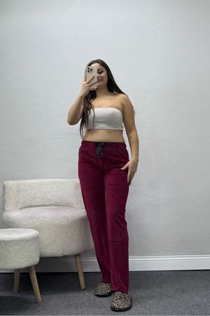 Kadın Fransız Kadife Pijama Altı Bordo
