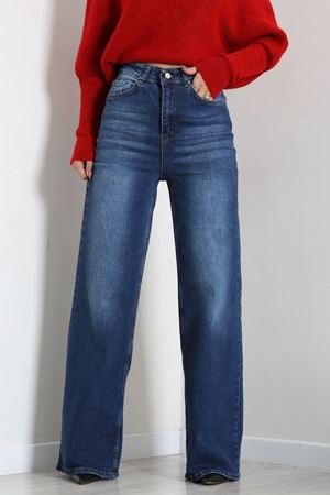 Kadın Yüksek Bel Wide Leg Kot Pantolon Mavi