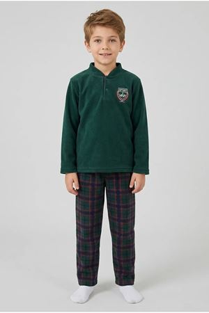 Çocuk 7-10 Yaş Polar Pijama Takımı Zümrüt