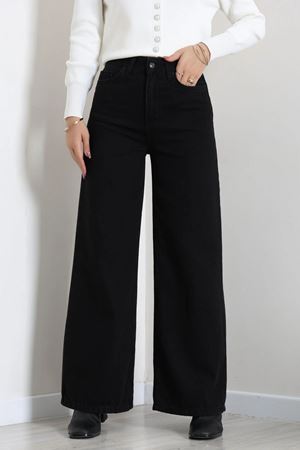 Kadın Yüksek Bel Wide Leg Kot Pantolon Siyah