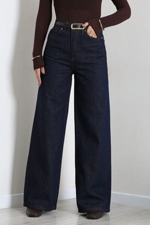 Kadın Yüksek Bel Wide Leg Kot Pantolon Lacivert