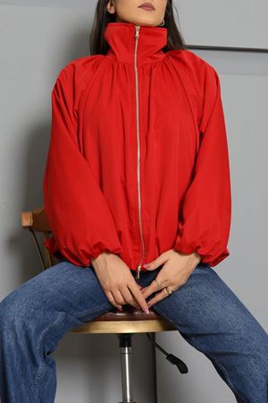 Kadın Dik Yaka Oversize Bomber Ceket Kırmızı