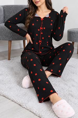 Kadın Kaşkorse Pijama Takımı Siyah