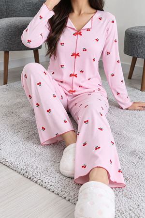 Kadın Kaşkorse Pijama Takımı Pembe